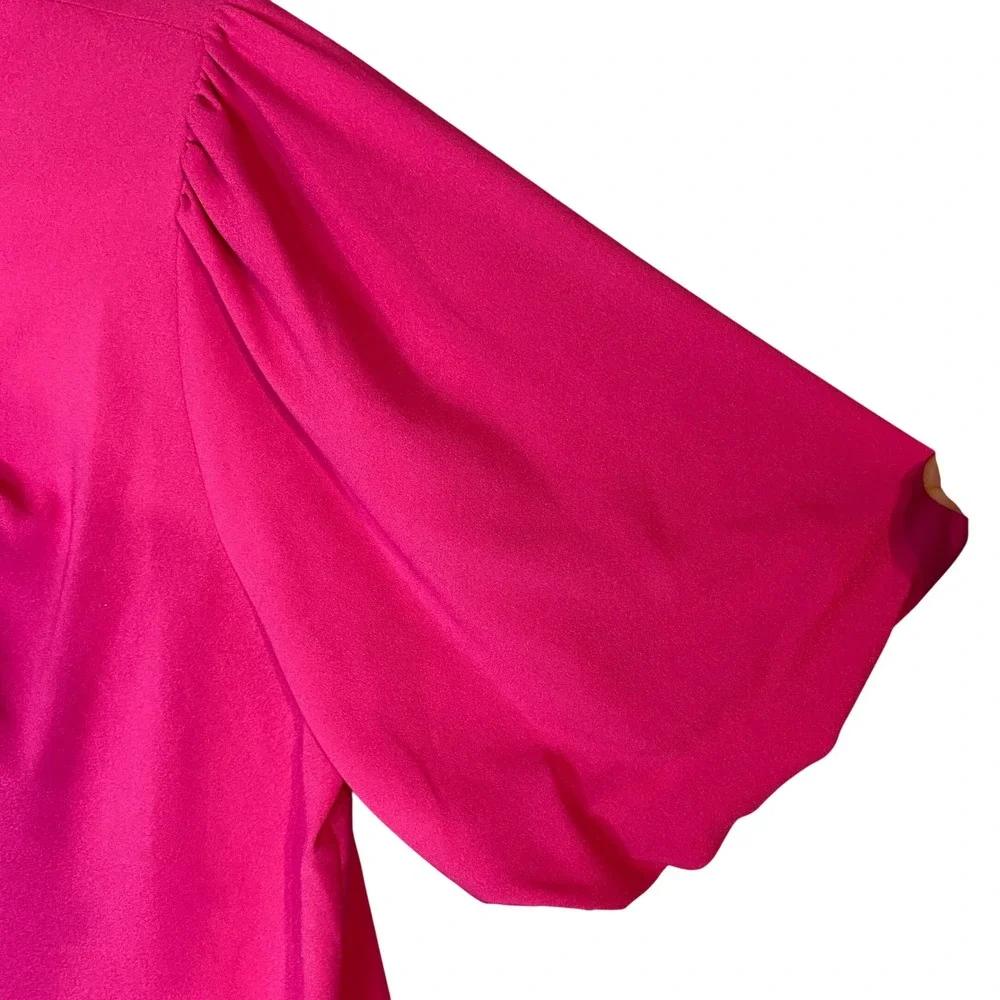 LOFT Magenta Pink Twist Front Puff Sleeve Blouse Medium Mock Neck Keyhole Blouse
